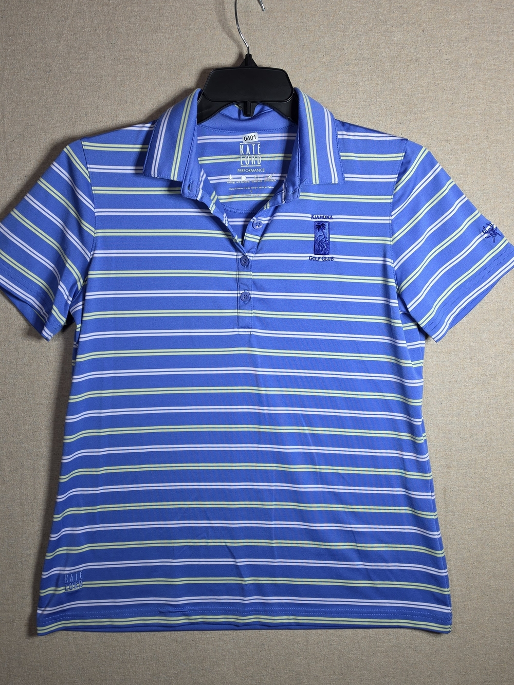 Kate Lord Performance Women's L  Blue Striped Golf  Polo